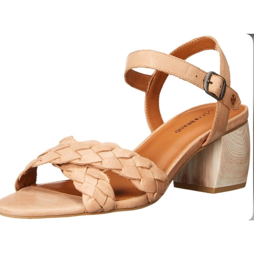 Lucky Brand Women's Nattika Braided Heel Sandal, Sand Leather, Women Size 9 EUC